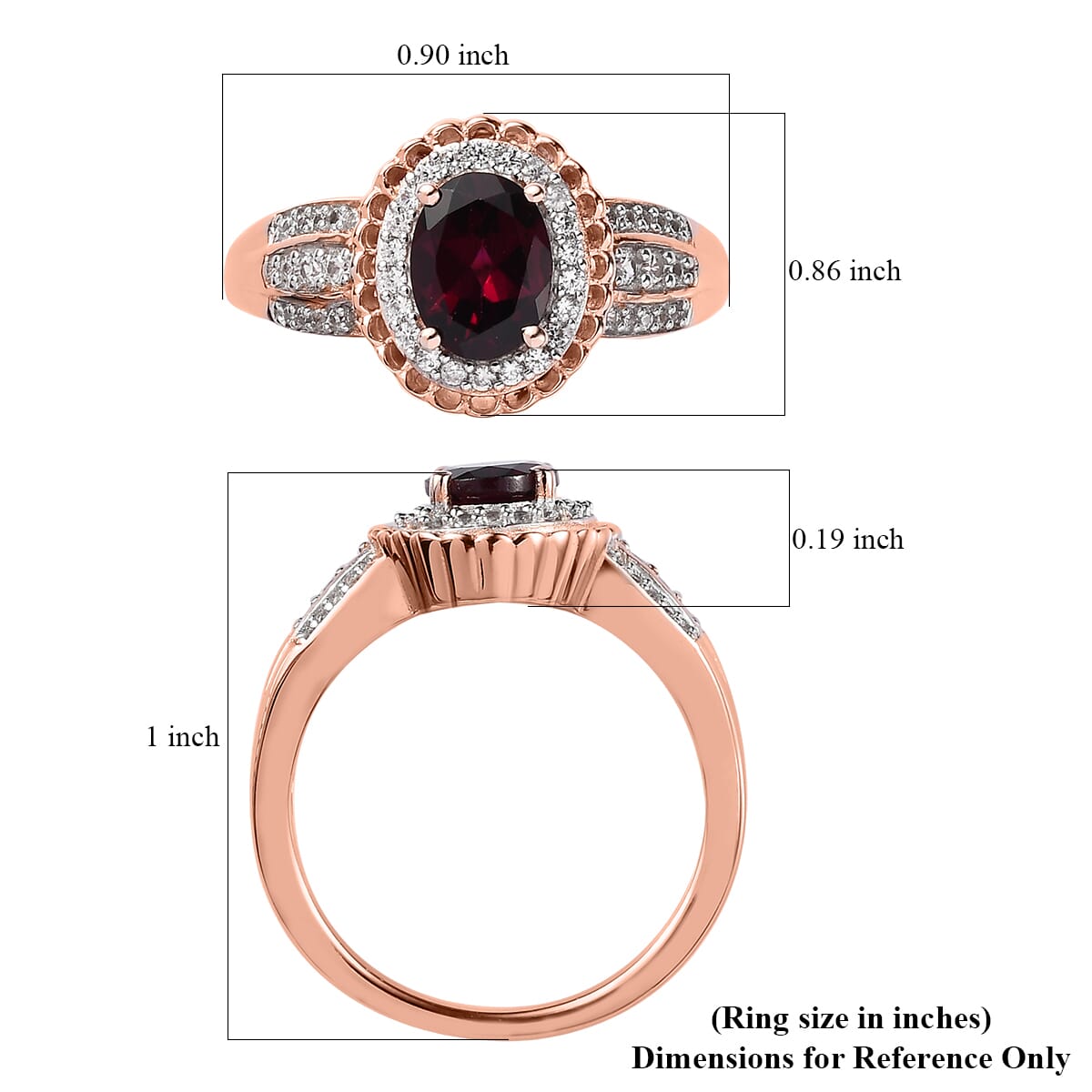 Tanzanian Rhodolite Garnet and White Zircon Halo Ring in Vermeil Rose Gold Over Sterling Silver 1.85 ctw image number 5