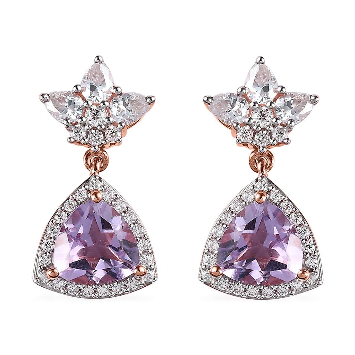 Rose De France Amethyst and Moissanite Floral Statement Drop Earrings in Vermeil Rose Gold Over Sterling Silver 4.75 ctw image number 0