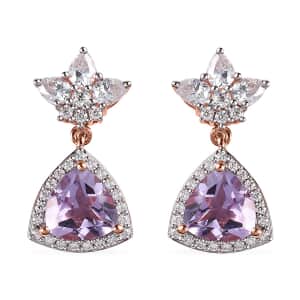 Rose De France Amethyst and Moissanite Floral Statement Drop Earrings in Vermeil Rose Gold Over Sterling Silver 4.75 ctw
