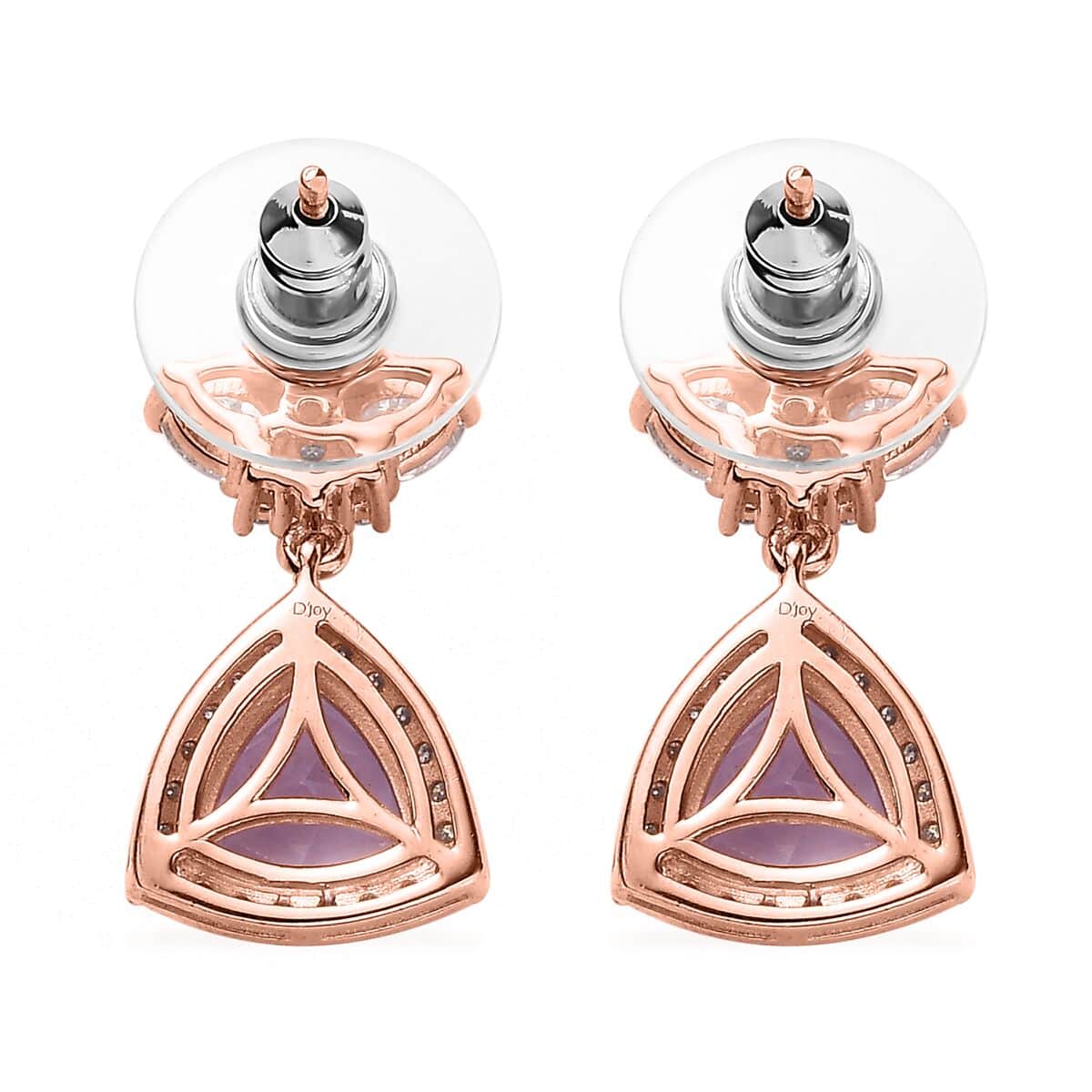 Rose De France Amethyst and Moissanite Floral Statement Drop Earrings in Vermeil Rose Gold Over Sterling Silver 4.75 ctw image number 3