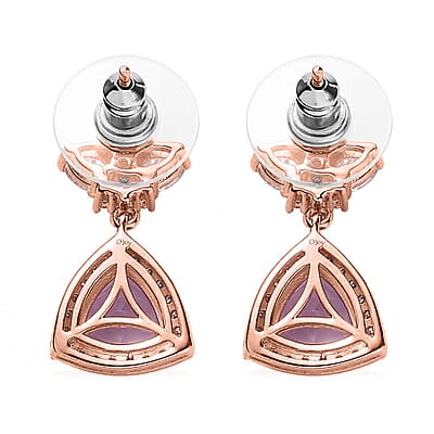Rose De France Amethyst and Moissanite Floral Statement Drop Earrings in Vermeil Rose Gold Over Sterling Silver 4.75 ctw