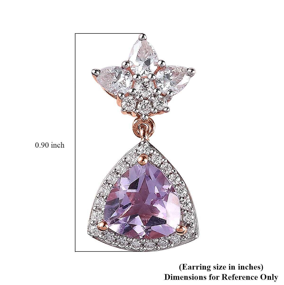 Rose De France Amethyst and Moissanite Floral Statement Drop Earrings in Vermeil Rose Gold Over Sterling Silver 4.75 ctw