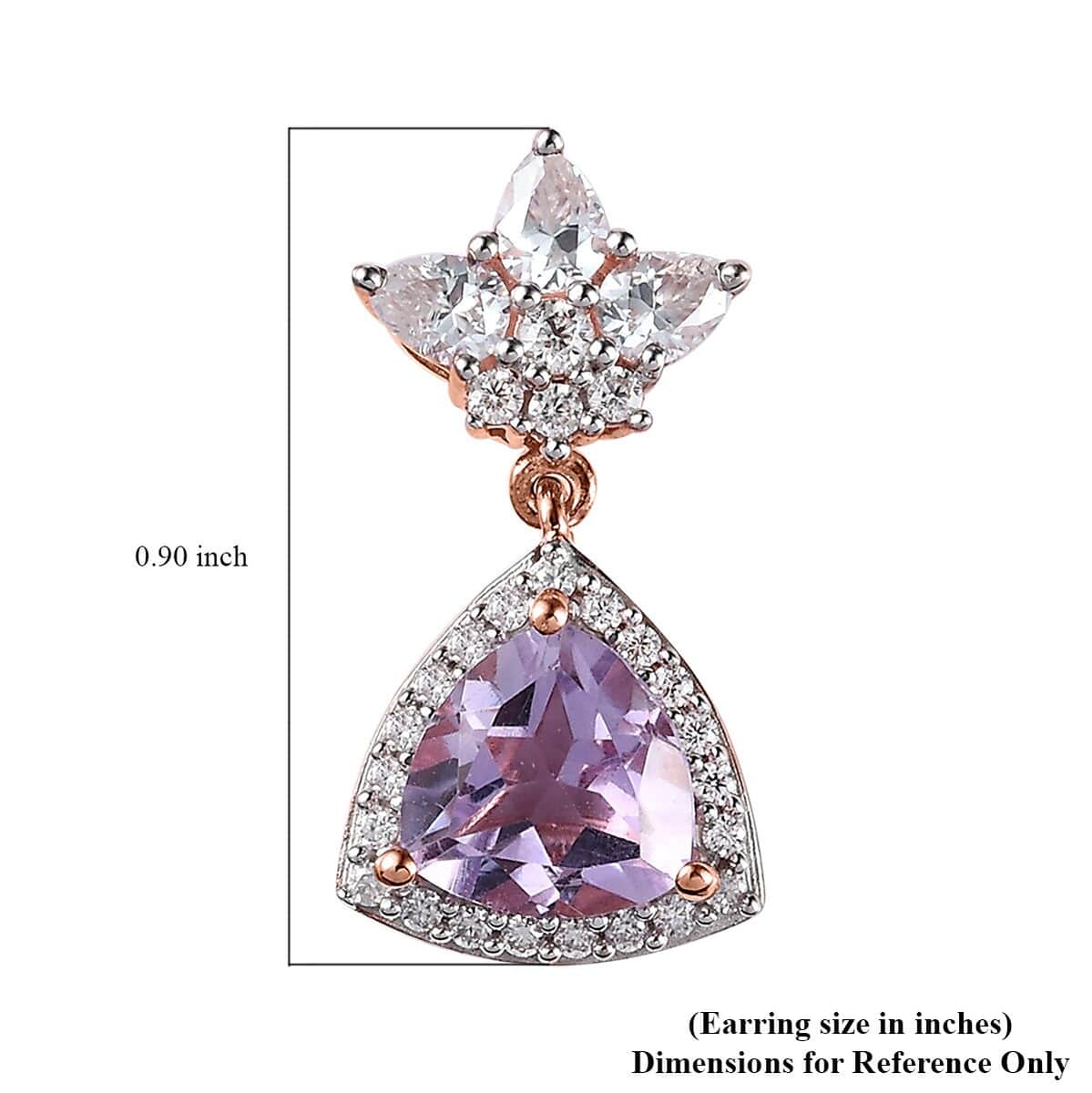 Rose De France Amethyst and Moissanite Floral Statement Drop Earrings in Vermeil Rose Gold Over Sterling Silver 4.75 ctw image number 5
