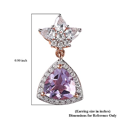 Rose De France Amethyst and Moissanite Floral Statement Drop Earrings in Vermeil Rose Gold Over Sterling Silver 4.75 ctw