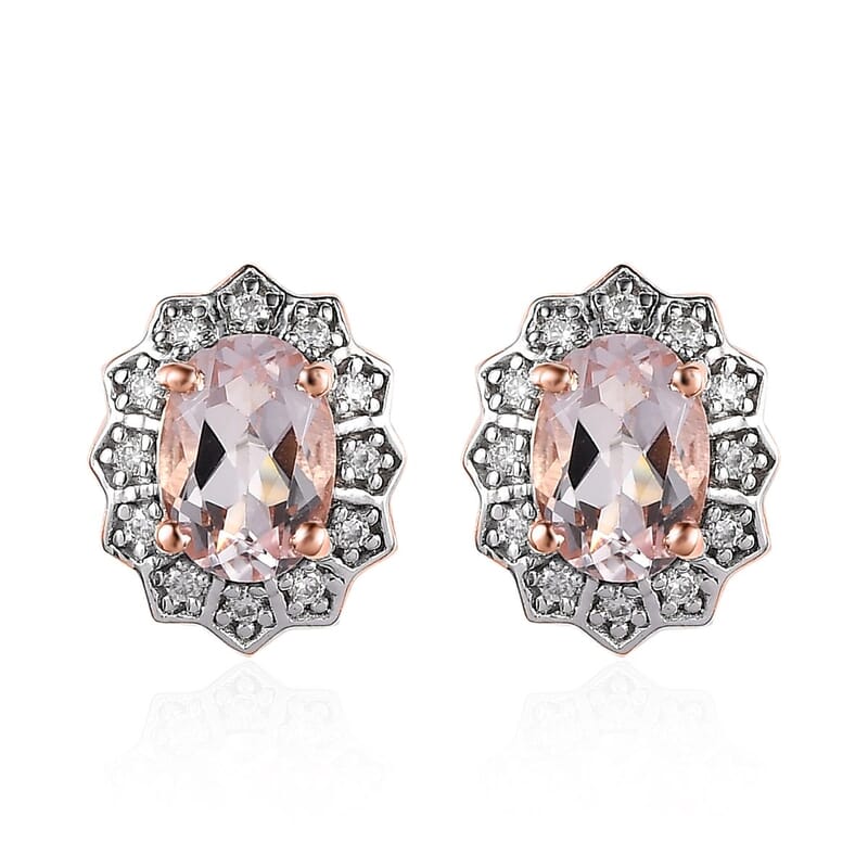 Pink Morganite and Moissanite Floral Earrings in Vermeil Rose Gold Over Sterling Silver 1.70 ctw