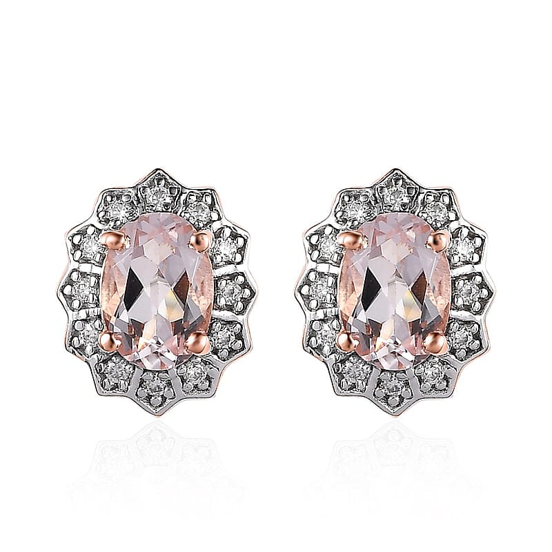 Pink Morganite and Moissanite Floral Earrings in Vermeil Rose Gold Over Sterling Silver 1.70 ctw