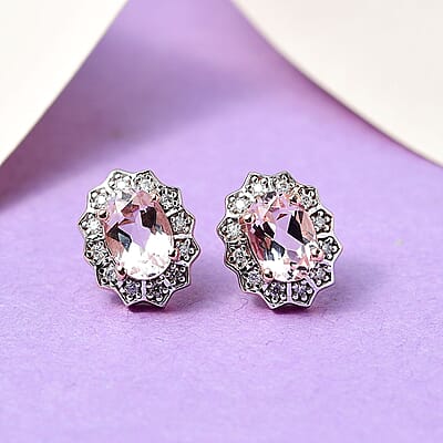 Pink Morganite and Moissanite Floral Earrings in Vermeil Rose Gold Over Sterling Silver 1.70 ctw