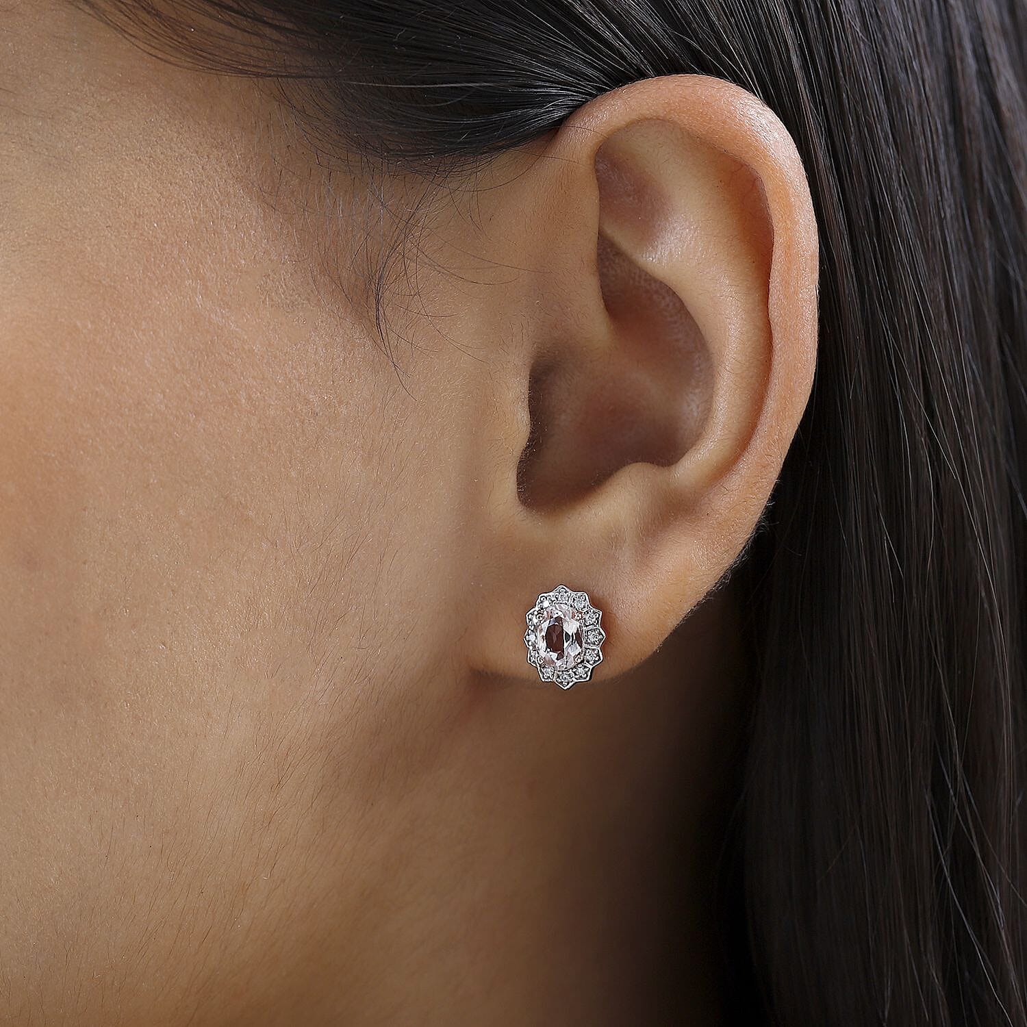 Pink Morganite and Moissanite Floral Earrings in Vermeil Rose Gold Over Sterling Silver 1.70 ctw