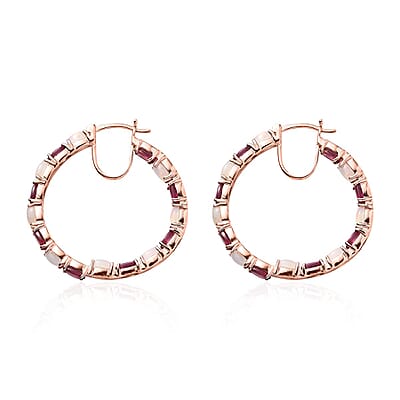 Tanzanian Rhodolite Garnet and Ethiopian Welo Opal Inside Out Hoop Earrings in Vermeil Rose Gold Over Sterling Silver 6.75 ctw
