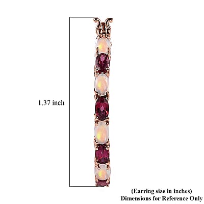 Tanzanian Rhodolite Garnet and Ethiopian Welo Opal Inside Out Hoop Earrings in Vermeil Rose Gold Over Sterling Silver 6.75 ctw