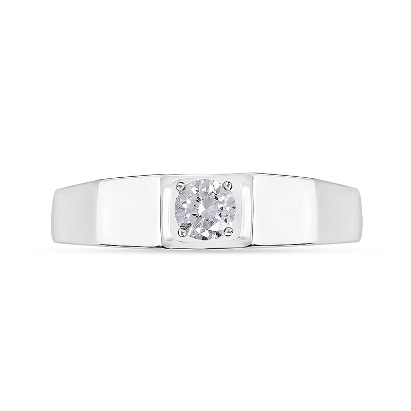 Luxuriant Lab Grown Diamond E-F SI Men's Ring in Platinum Over Sterling Silver, Promise Rings (Size 10.0) 0.60 ctw