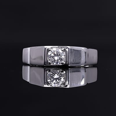 Luxuriant Lab Grown Diamond E-F SI Men's Ring in Platinum Over Sterling Silver, Promise Rings (Size 10.0) 0.60 ctw