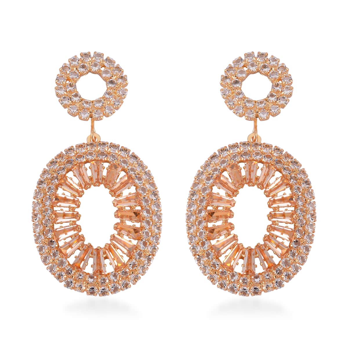 Champagne and White Austrian Crystal Open Circle Earrings in Goldtone image number 0