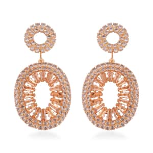 Champagne and White Austrian Crystal Open Circle Earrings in Goldtone