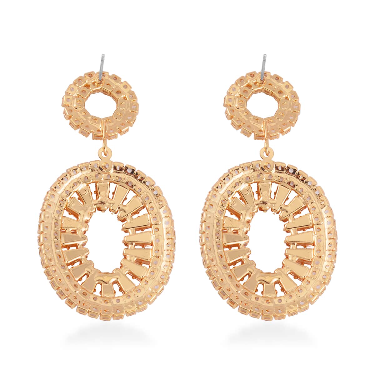 Champagne and White Austrian Crystal Open Circle Earrings in Goldtone image number 4