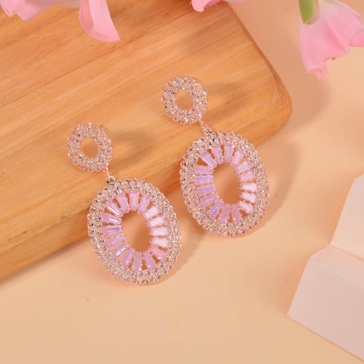 White and Pink Austrian Crystal Open Circle Earrings in Rosetone image number 1