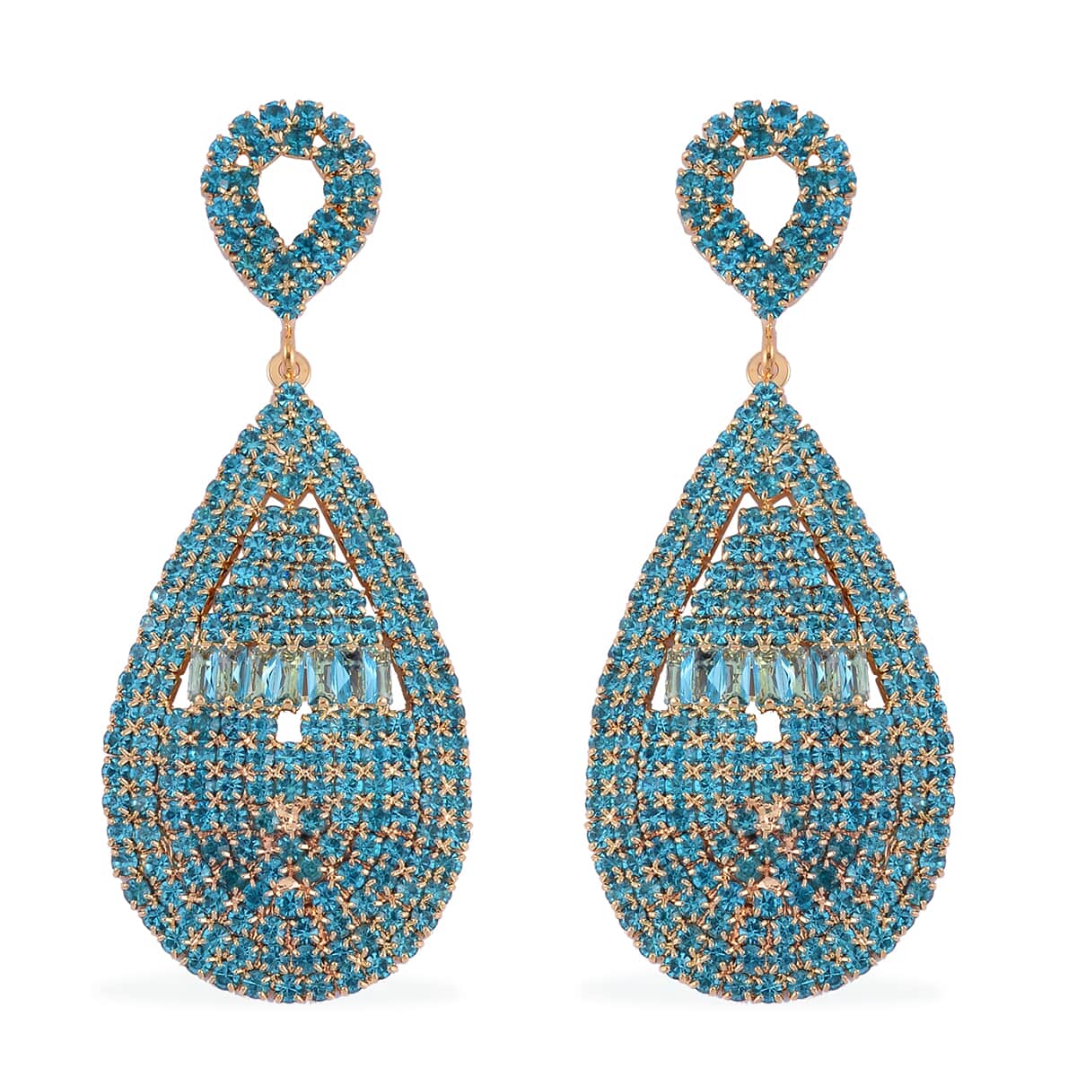 Blue Austrian Crystal Geometrical Earrings in Goldtone image number 0