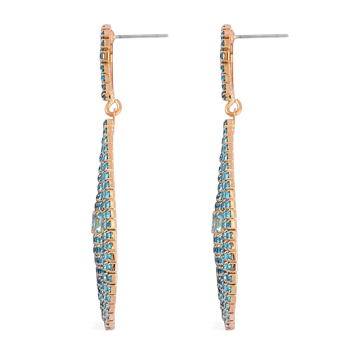 Blue Austrian Crystal Geometrical Earrings in Goldtone image number 3