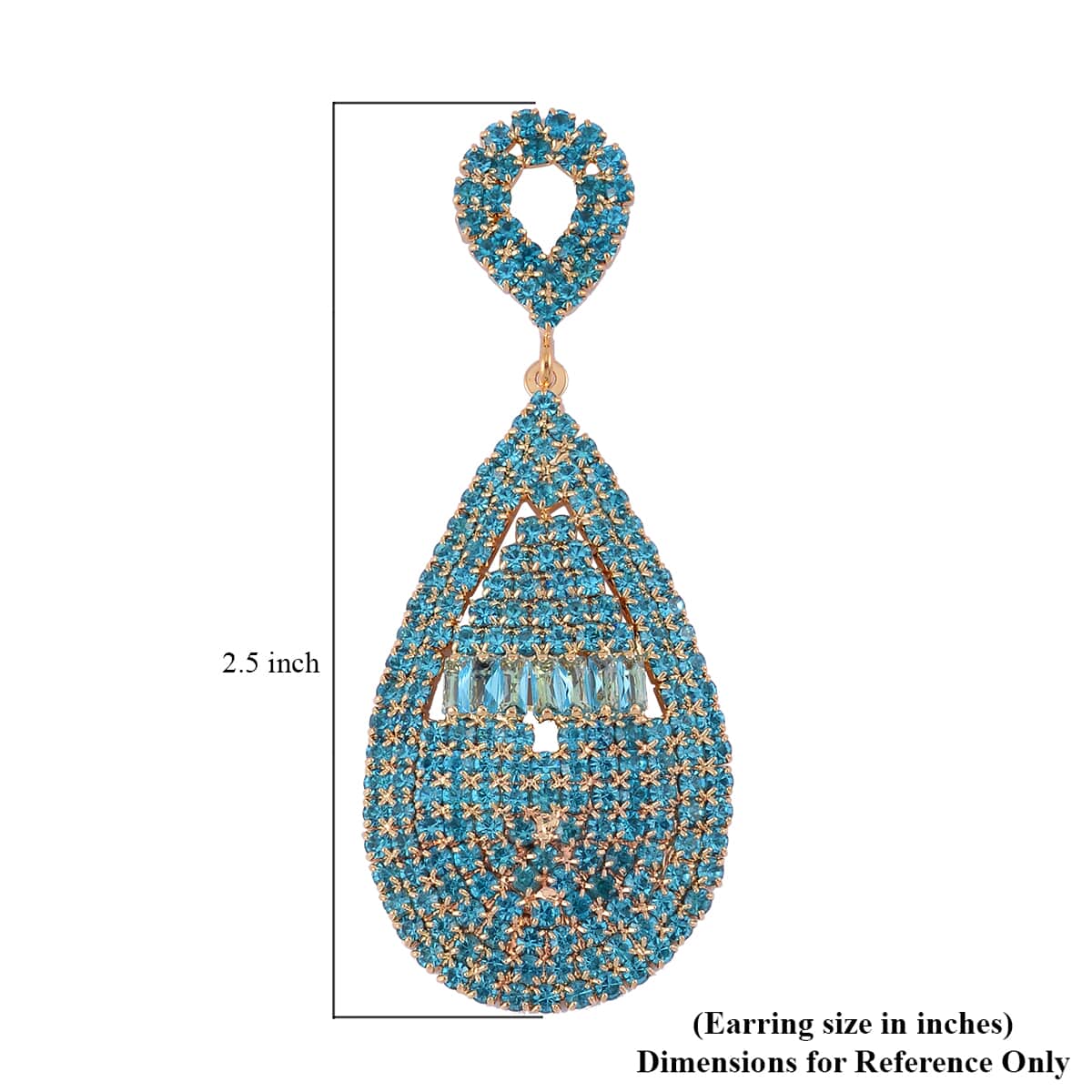 Blue Austrian Crystal Geometrical Earrings in Goldtone image number 5