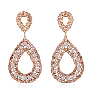 Simulated Pearl and Austrian Crystal Earrings in Goldtone