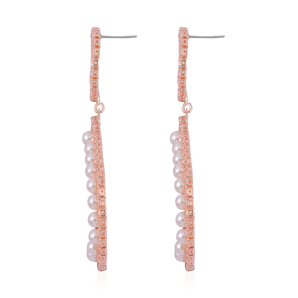 Simulated Pearl and Austrian Crystal Earrings in Rosetone image number 3