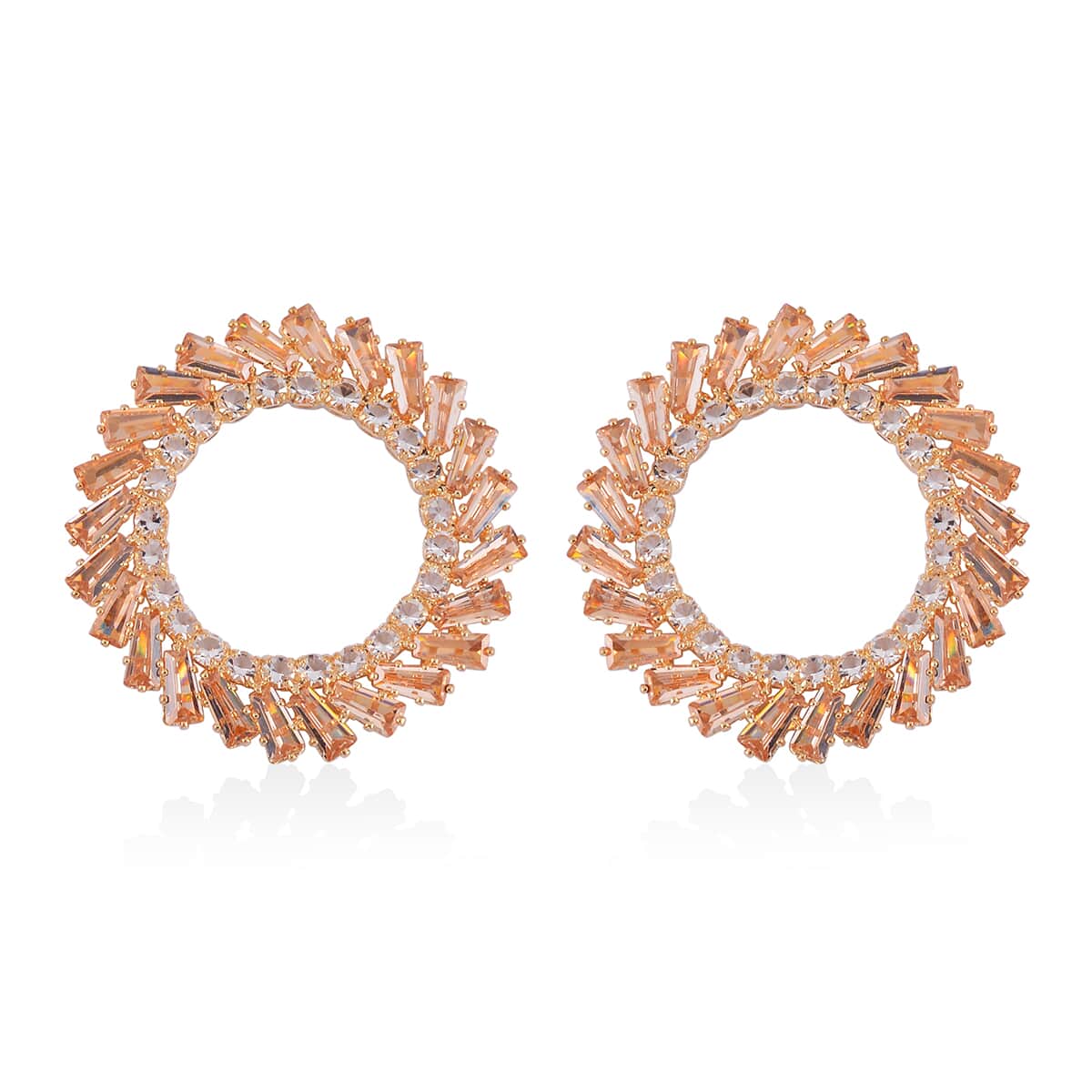 White and Champagne Austrian Crystal Open Circle Earrings in Goldtone image number 0