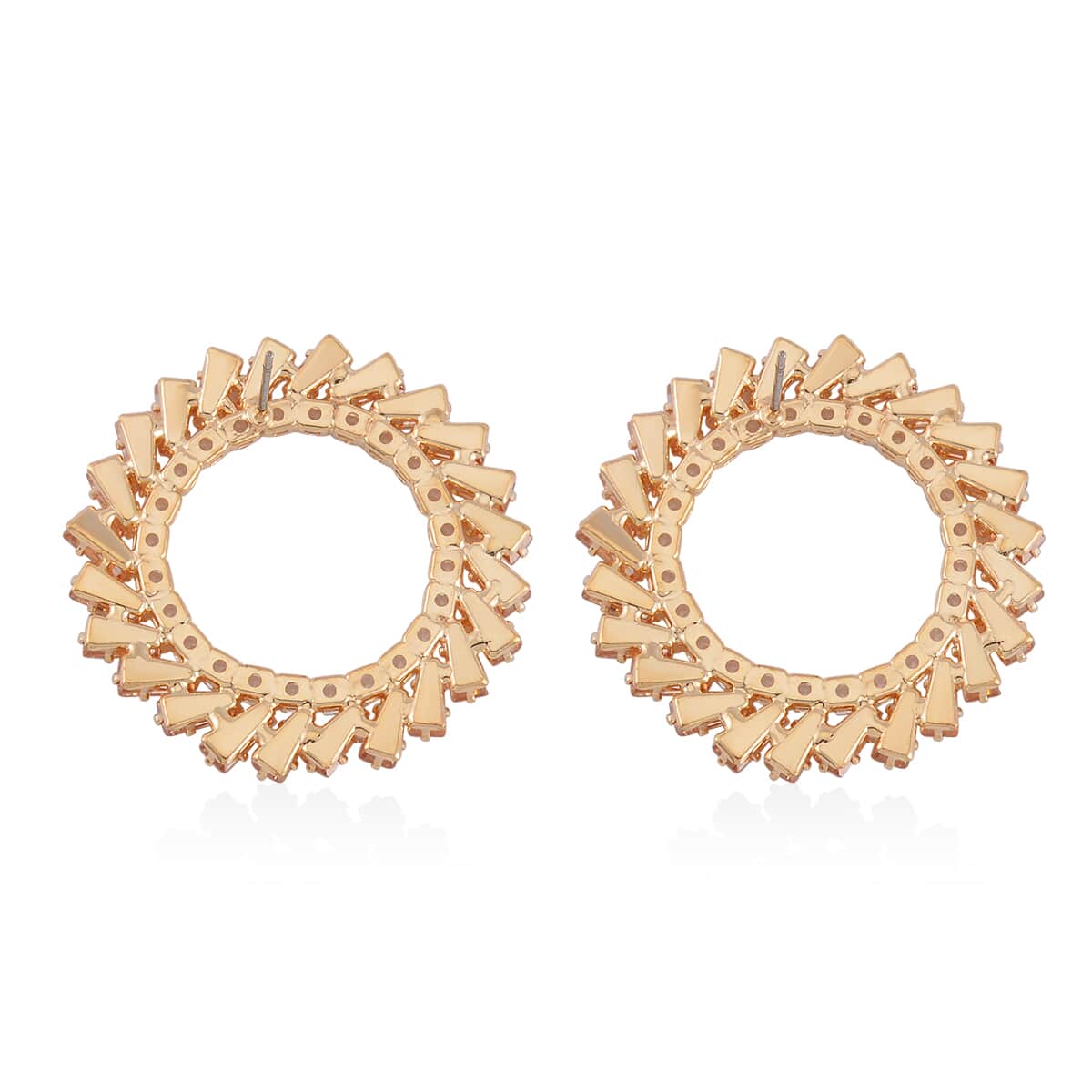 White and Champagne Austrian Crystal Open Circle Earrings in Goldtone image number 4