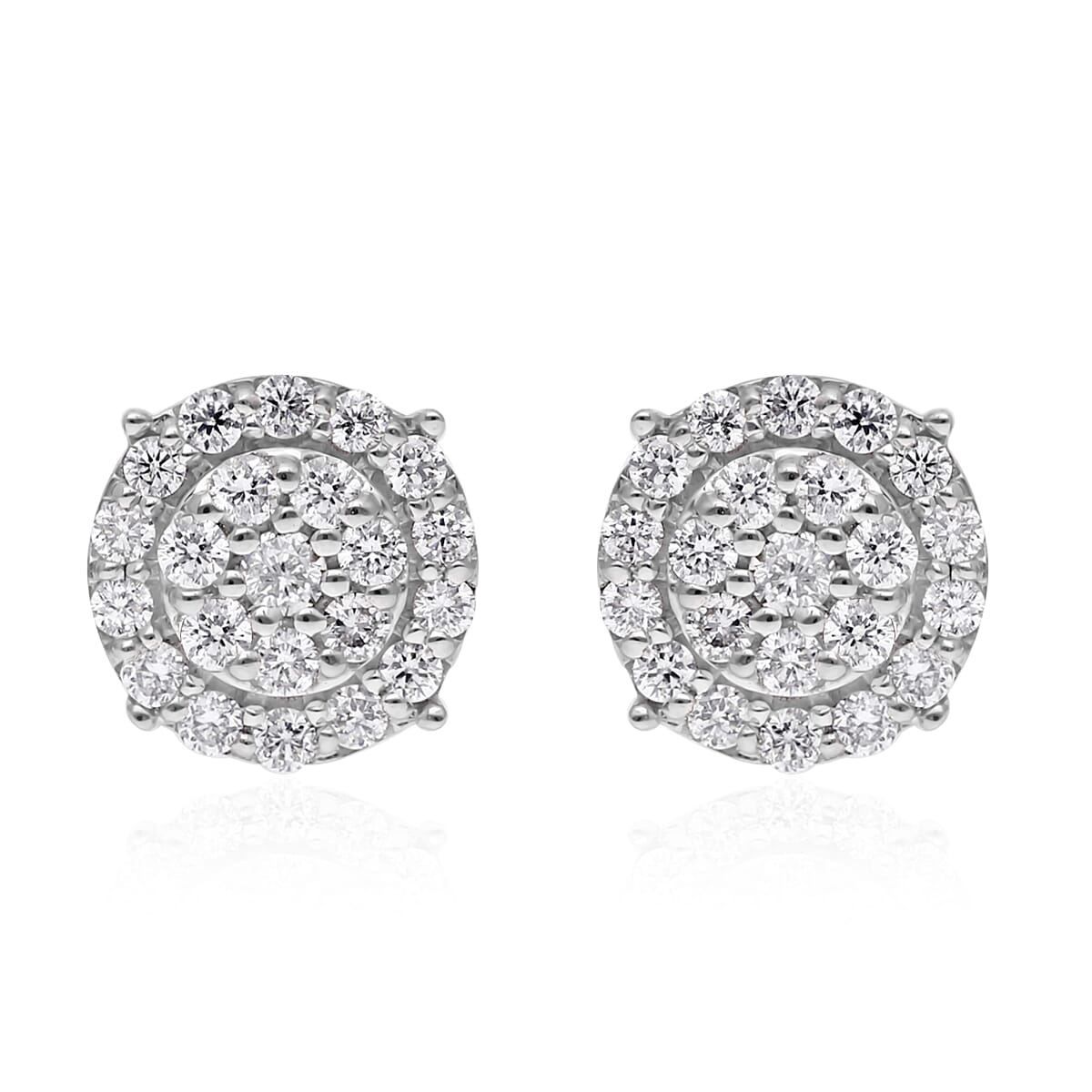 Luxuriant Lab Grown Diamond G-H SI Double Halo Stud Earrings in Platinum Over Sterling Silver 0.50 ctw image number 5