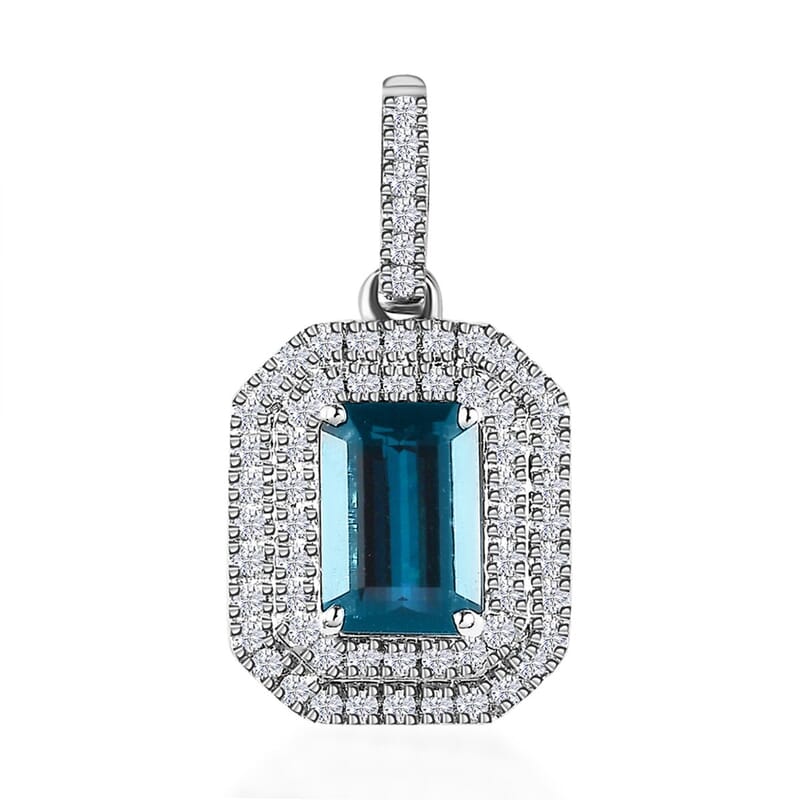 Luxoro 14K White Gold AAA Monte Belo Indicolite and Diamond G-H I3 Pendant 1.15 ctw