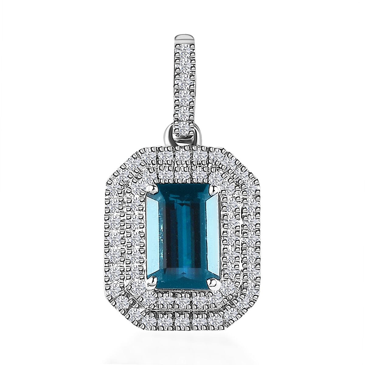 Luxoro 14K White Gold AAA Monte Belo Indicolite and Diamond G-H I3 Pendant 1.30 ctw image number 0