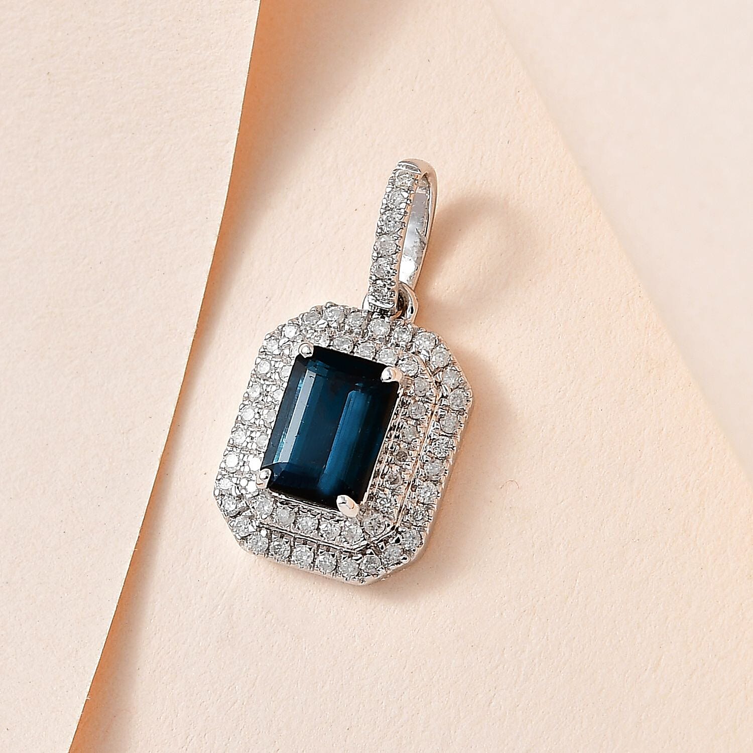 Luxoro 14K White Gold AAA Monte Belo Indicolite and Diamond G-H I3 Pendant 1.15 ctw