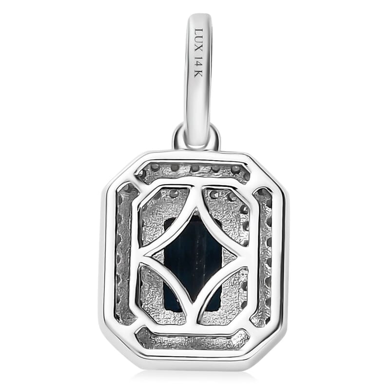 Luxoro 14K White Gold AAA Monte Belo Indicolite and Diamond G-H I3 Pendant 1.15 ctw