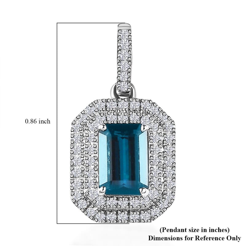 Luxoro 14K White Gold AAA Monte Belo Indicolite and Diamond G-H I3 Pendant 1.15 ctw