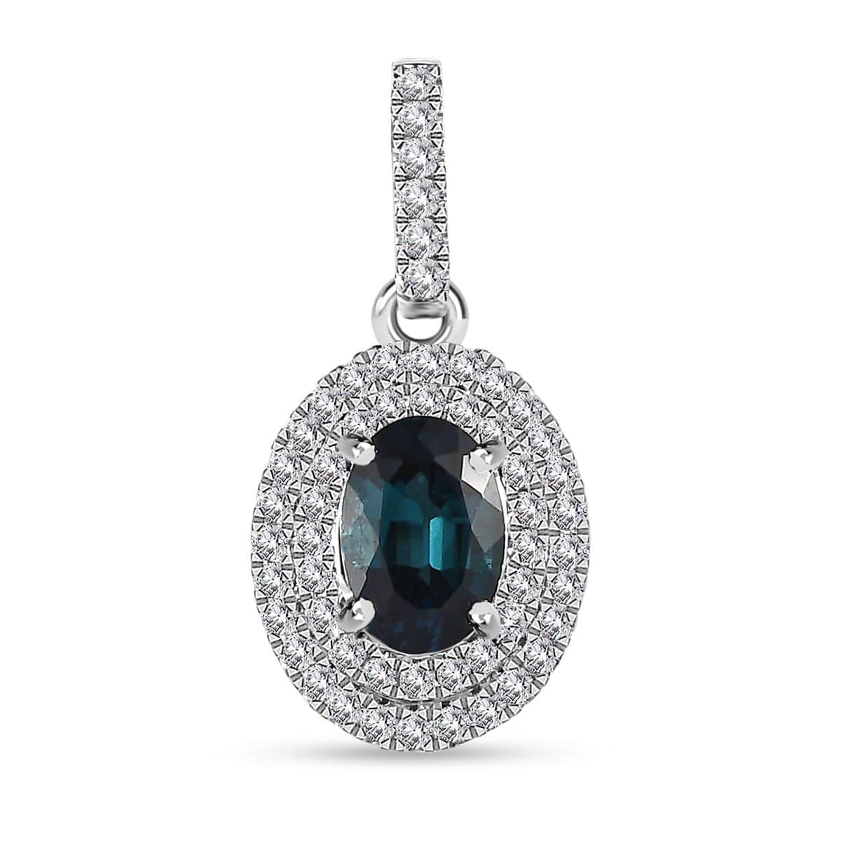 Luxoro 14K White Gold AAA Monte Belo Indicolite and Diamond G-H I3 Pendant 1.10 ctw image number 0