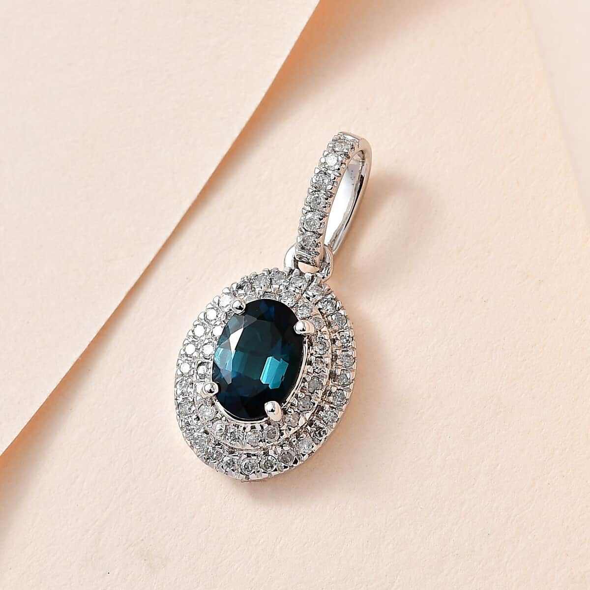 Luxoro 14K White Gold AAA Monte Belo Indicolite and Diamond G-H I3 Pendant 1.10 ctw image number 1
