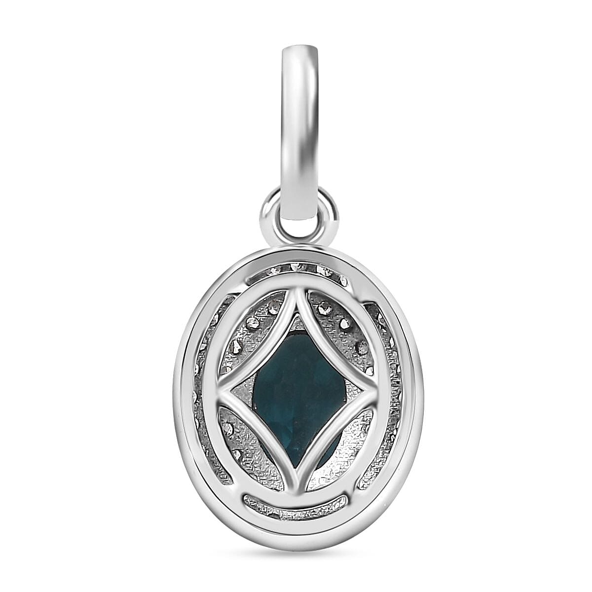 Luxoro 14K White Gold AAA Monte Belo Indicolite and Diamond G-H I3 Pendant 1.30 ctw