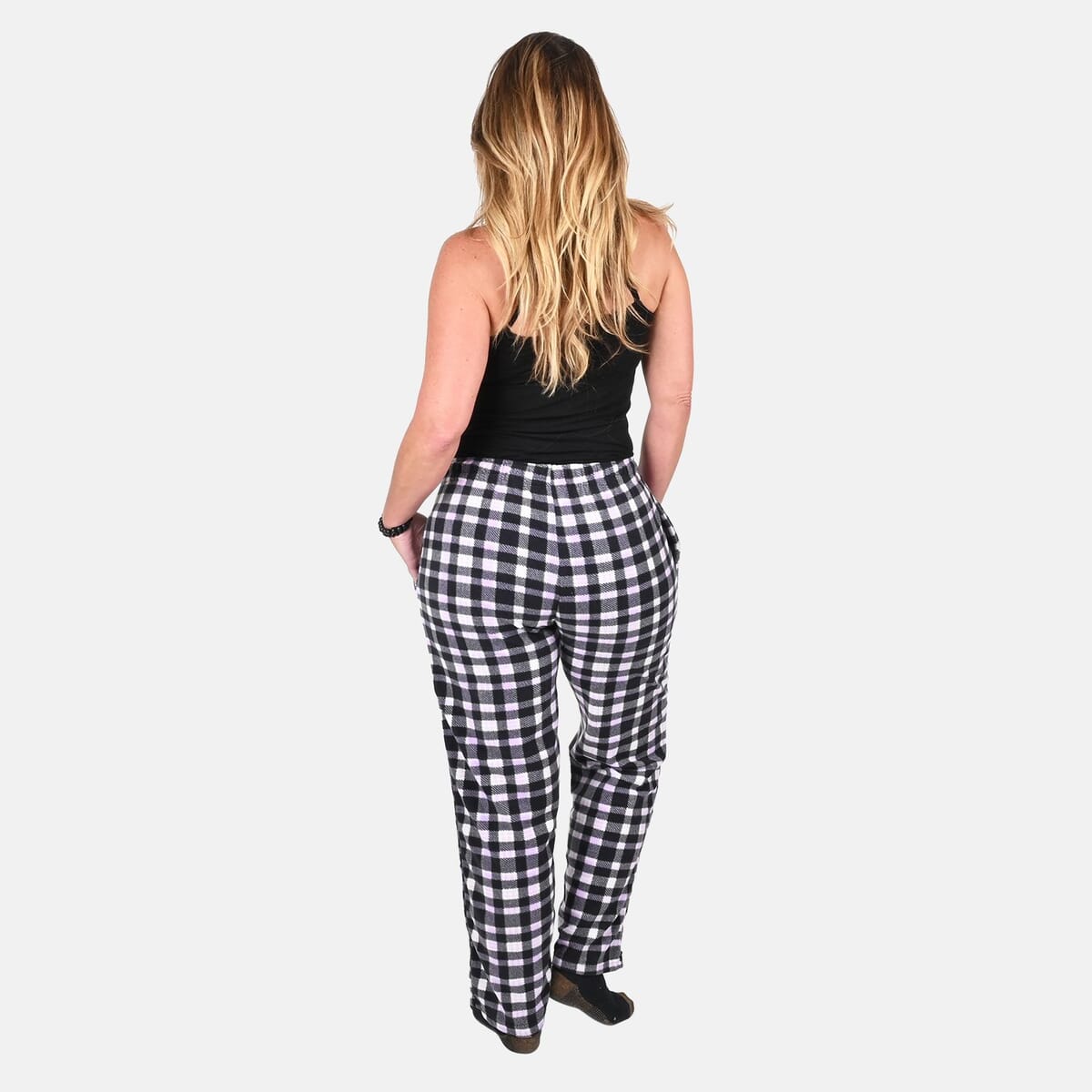 Victory Sportswear Purple and Black Plaid Pattern Microfleece Lounge Pants - L image number 1