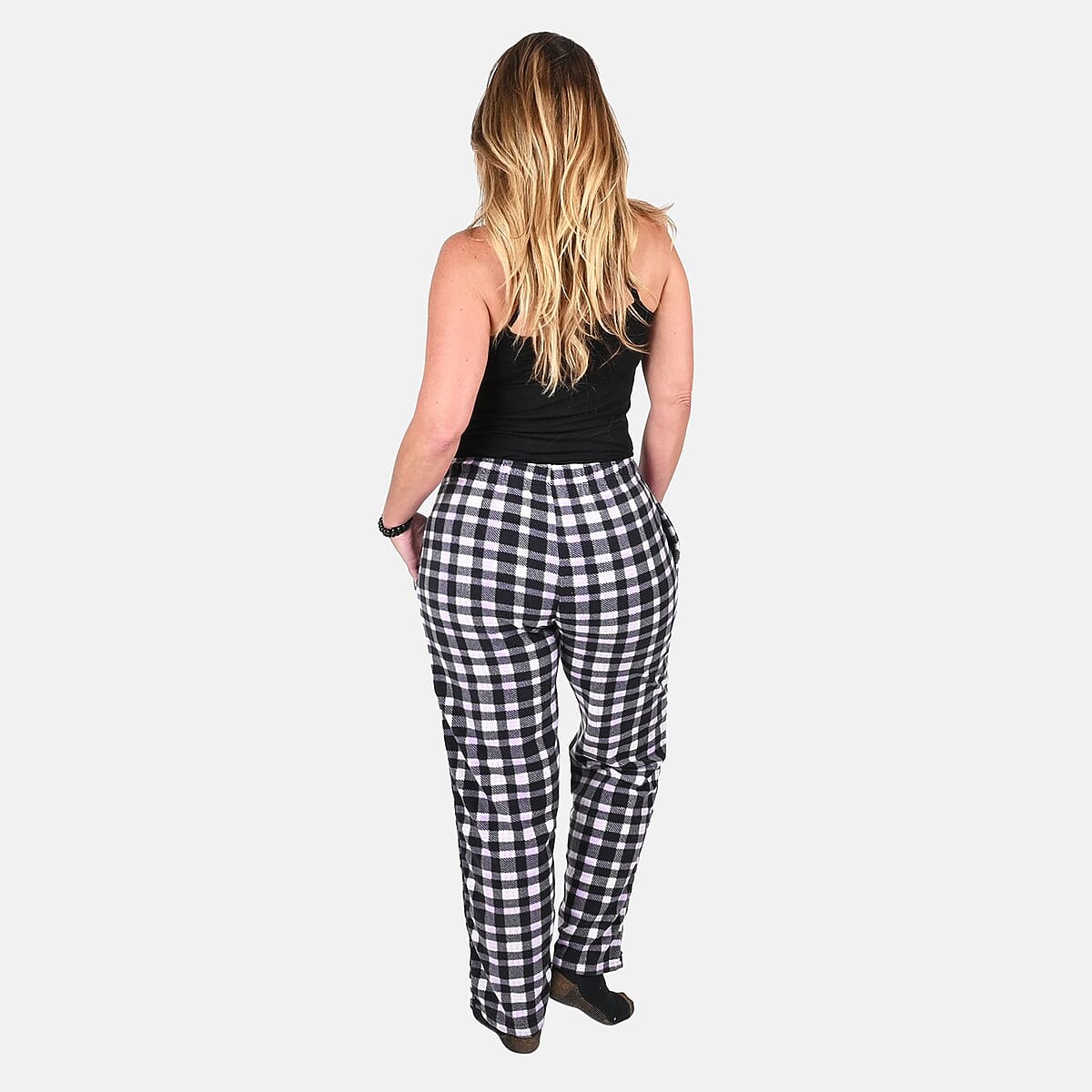 Victory Sportswear Purple and Black Plaid Pattern Microfleece Lounge Pants - XL image number 1