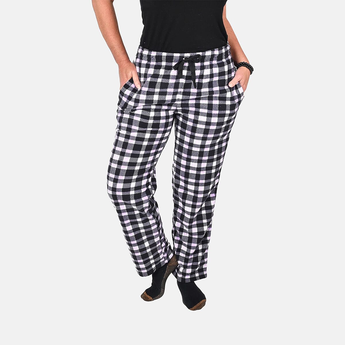 Victory Sportswear Purple and Black Plaid Pattern Microfleece Lounge Pants - XL image number 3