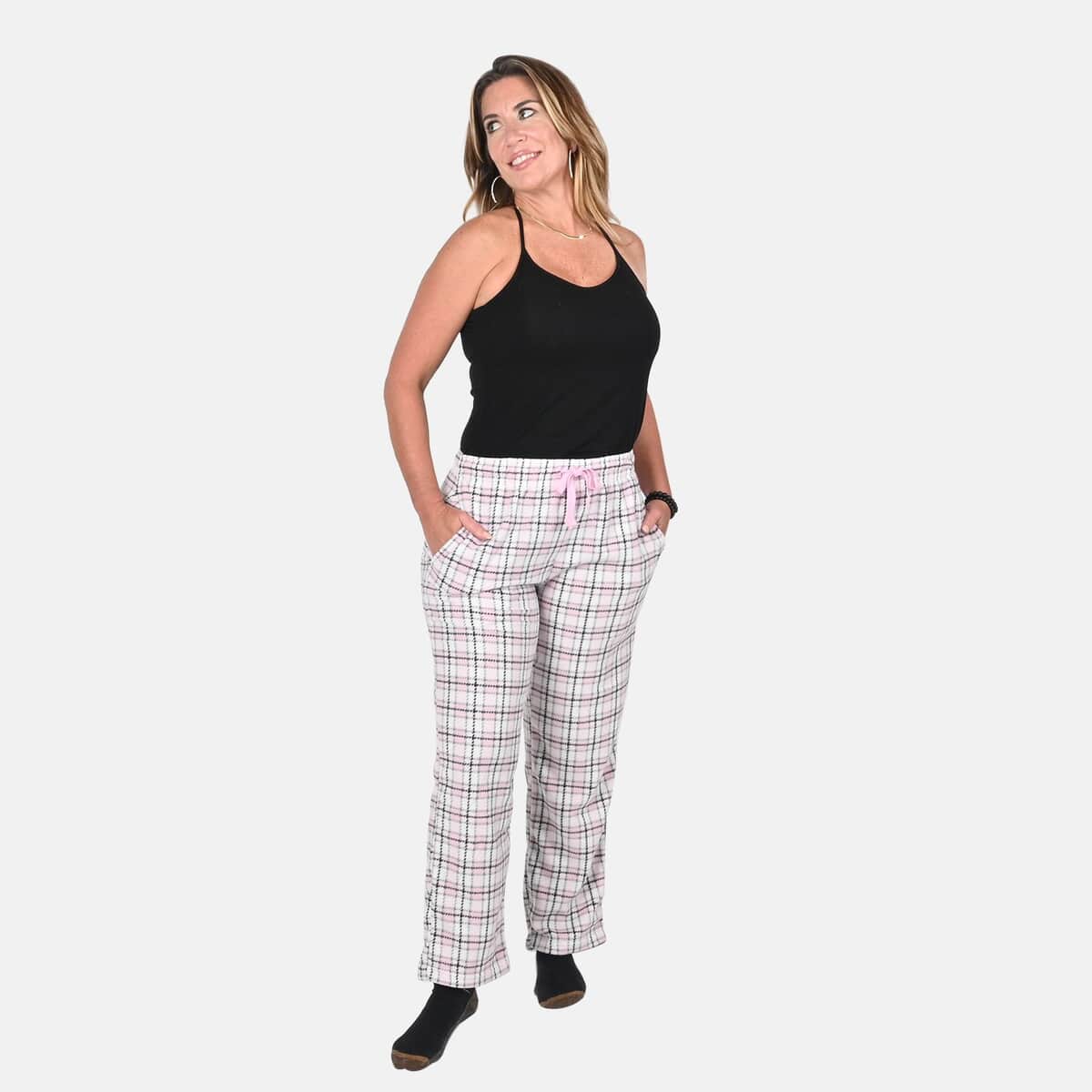 Victory Sportswear Pink and White Plaid Pattern Microfleece Lounge Pants - M image number 0