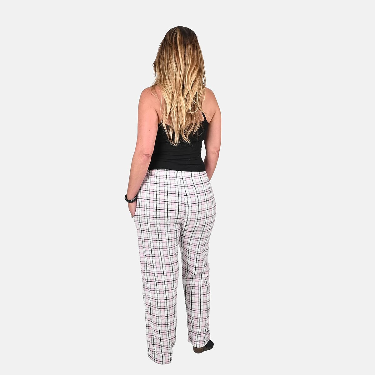 Victory Sportswear Pink and White Plaid Pattern Microfleece Lounge Pants - L image number 1