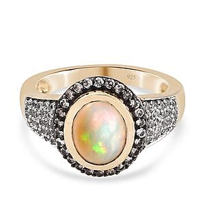 Ethiopian Welo Opal and Multi Gemstone 1.76 ctw Ring in Vermeil Yellow Gold Over Sterling Silver (Size 5.5)