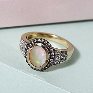 Ethiopian Welo Opal and Multi Gemstone 1.76 ctw Ring in Vermeil Yellow Gold Over Sterling Silver (Size 5.5)