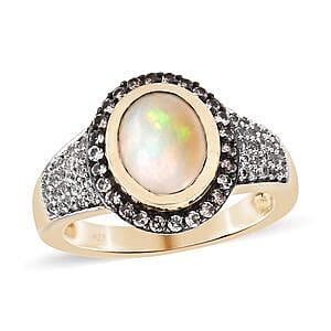 Ethiopian Welo Opal and Multi Gemstone 1.76 ctw Ring in Vermeil Yellow Gold Over Sterling Silver (Size 5.5)