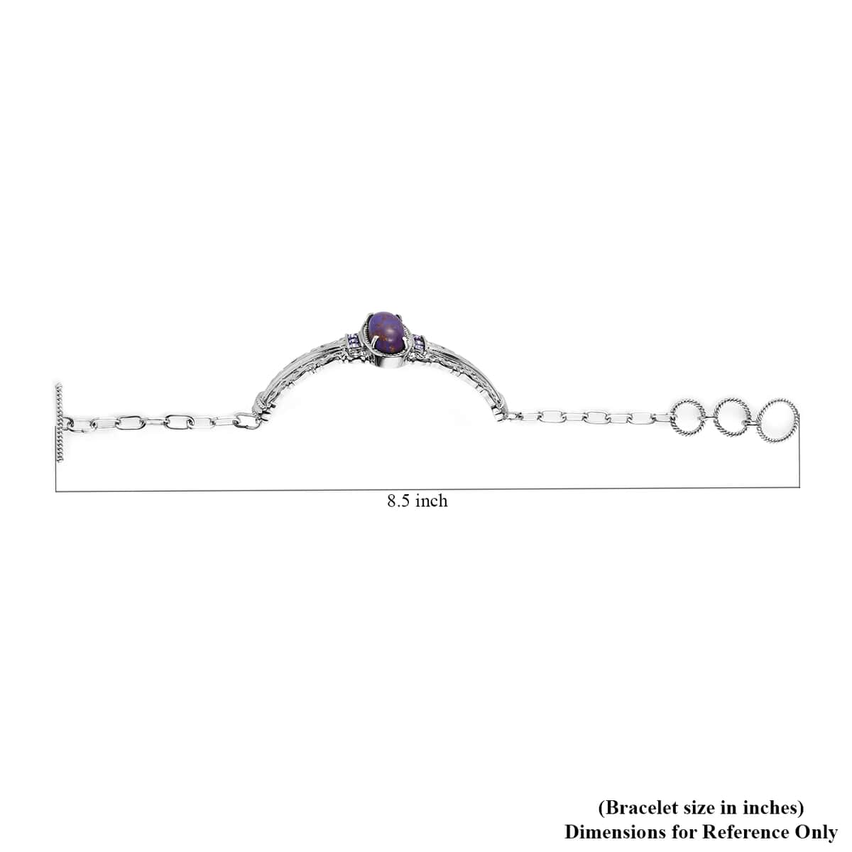 Karis Mojave Purple Turquoise and Simulated Purple Diamond Toggle Clasp Bracelet in Platinum Bond and Stainless Steel (7.25 In) 9.15 ctw image number 4