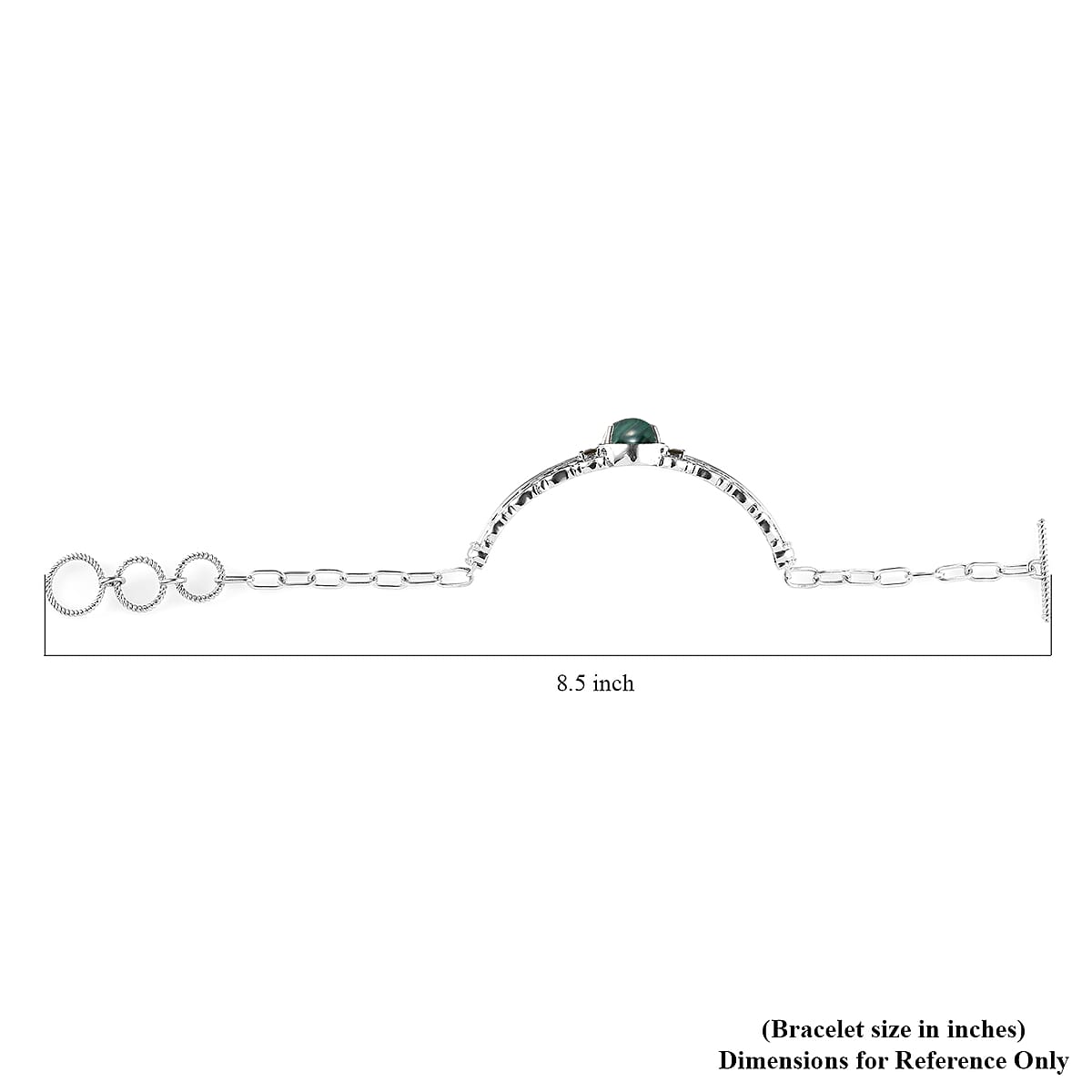 Karis African Malachite and Simulated Peridot Diamond Toggle Clasp Bracelet in Platinum Bond and Stainless Steel (7.25 In) 12.30 ctw image number 4