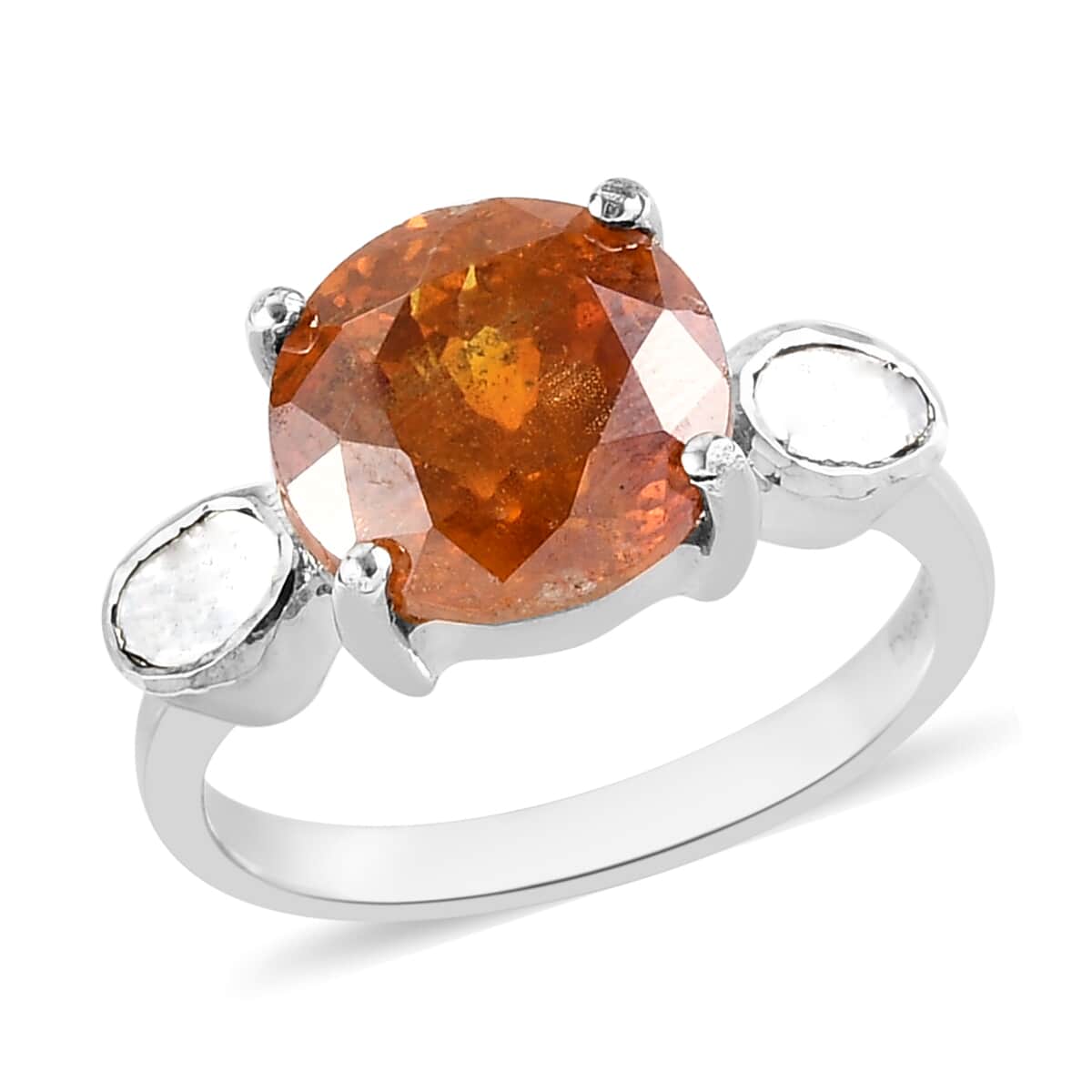 Picos Altos Light Orange Sphalerite and Polki Diamond Ring in Platinum Over Sterling Silver 5.35 ctw image number 0