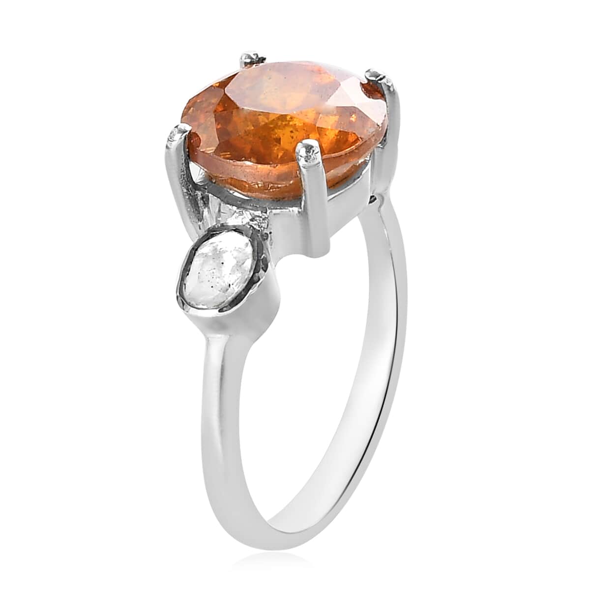 Picos Altos Light Orange Sphalerite and Polki Diamond Ring in Platinum Over Sterling Silver 5.35 ctw image number 3