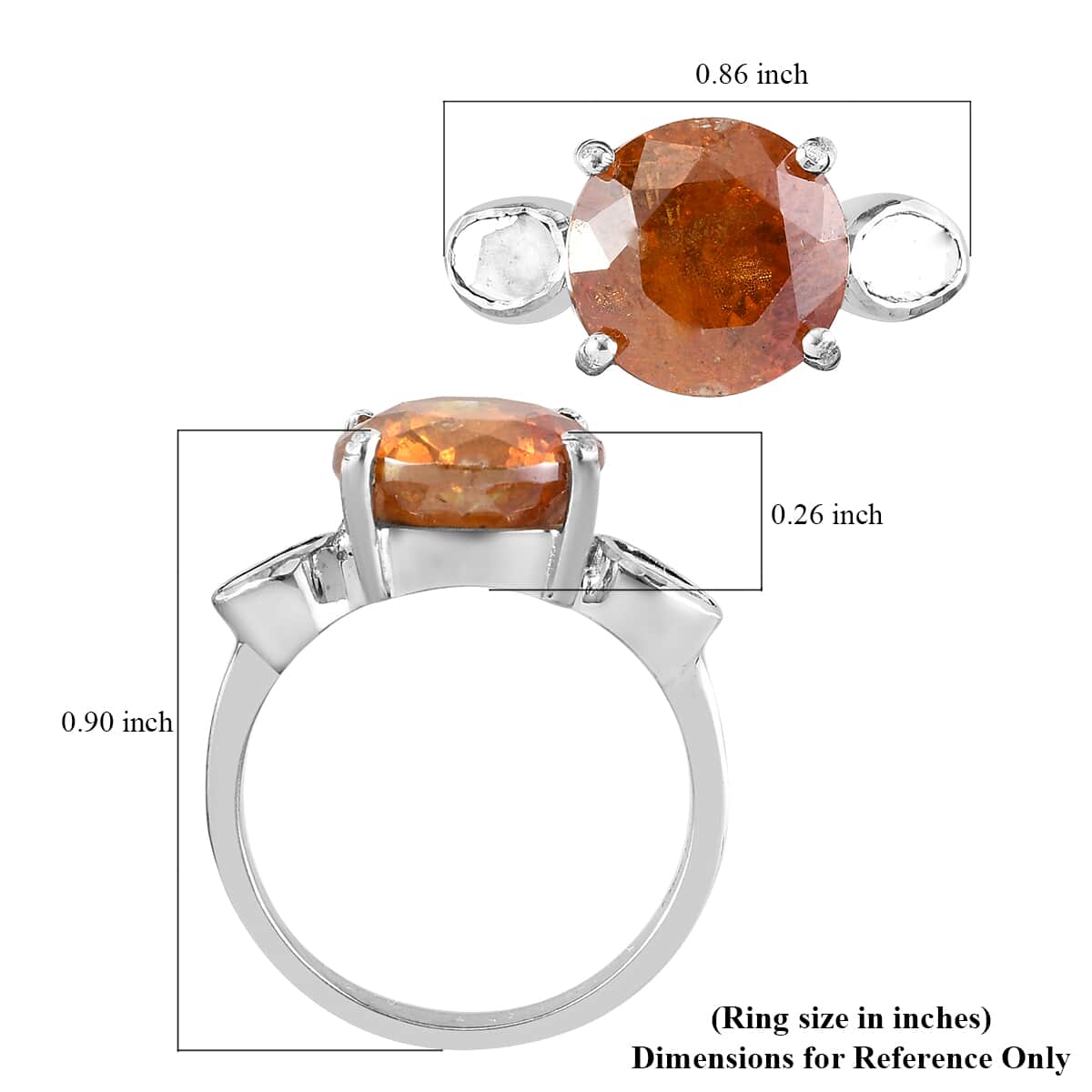 Picos Altos Light Orange Sphalerite and Polki Diamond Ring in Platinum Over Sterling Silver (Size 7.0) 5.35 ctw image number 5