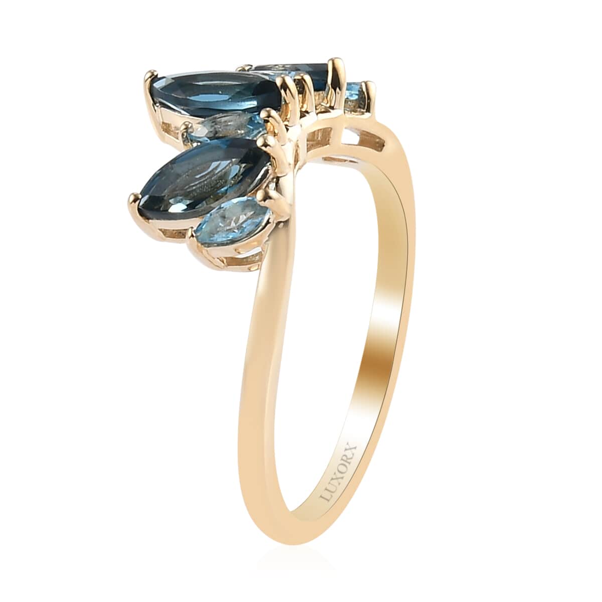LUXORO 10K Yellow Gold London Blue Topaz and Blue Topaz Crown Chevron Ring (Size 7.0) 2.50 Grams 1.65 ctw image number 3